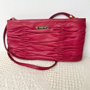 Y2K Michael Kors Red Pleated Leather Clutch Shoulder Bag Gathered Convertible